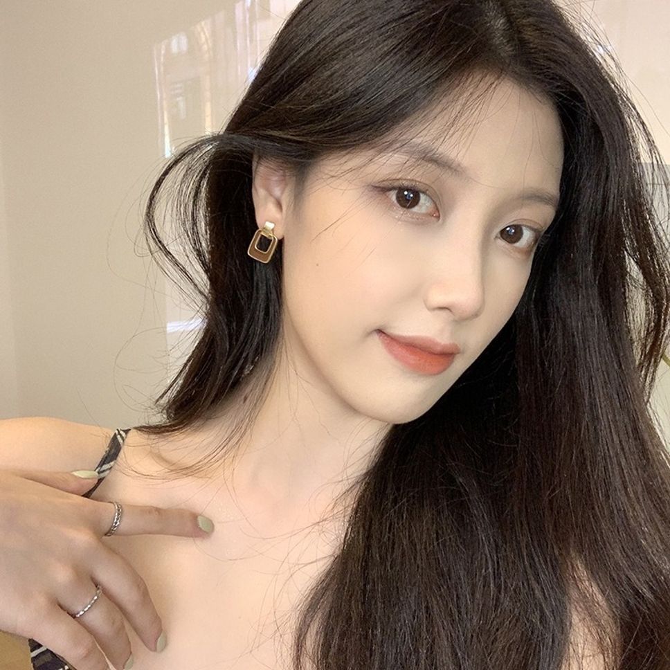 MYKI Brown Gold Rectangular Korean Stud Earrings (MKERCH911CP-ANT)