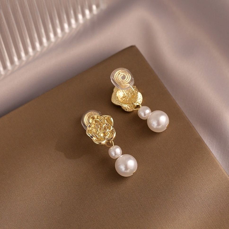 MYKI Gold Rose Pearl Drop Korean Earrings (MKERCH912CP-ANT)