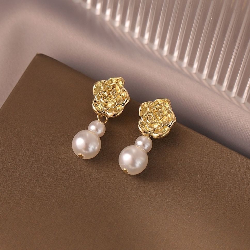 MYKI Gold Rose Pearl Drop Korean Earrings (MKERCH912CP-ANT) by MYKI | Korean Fashion Jewelry