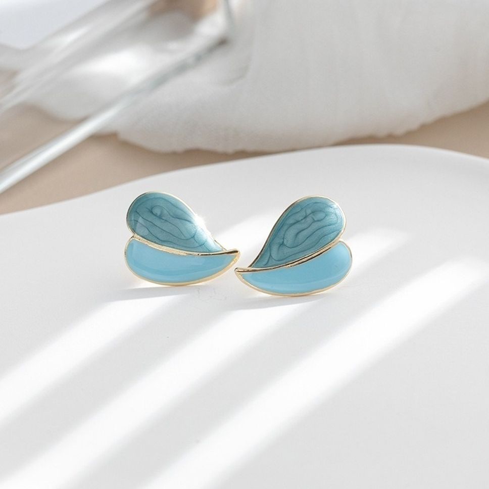 MYKI Blue Leaf Enamel Korean Stud Earrings (MKERCH914CP-ANT)