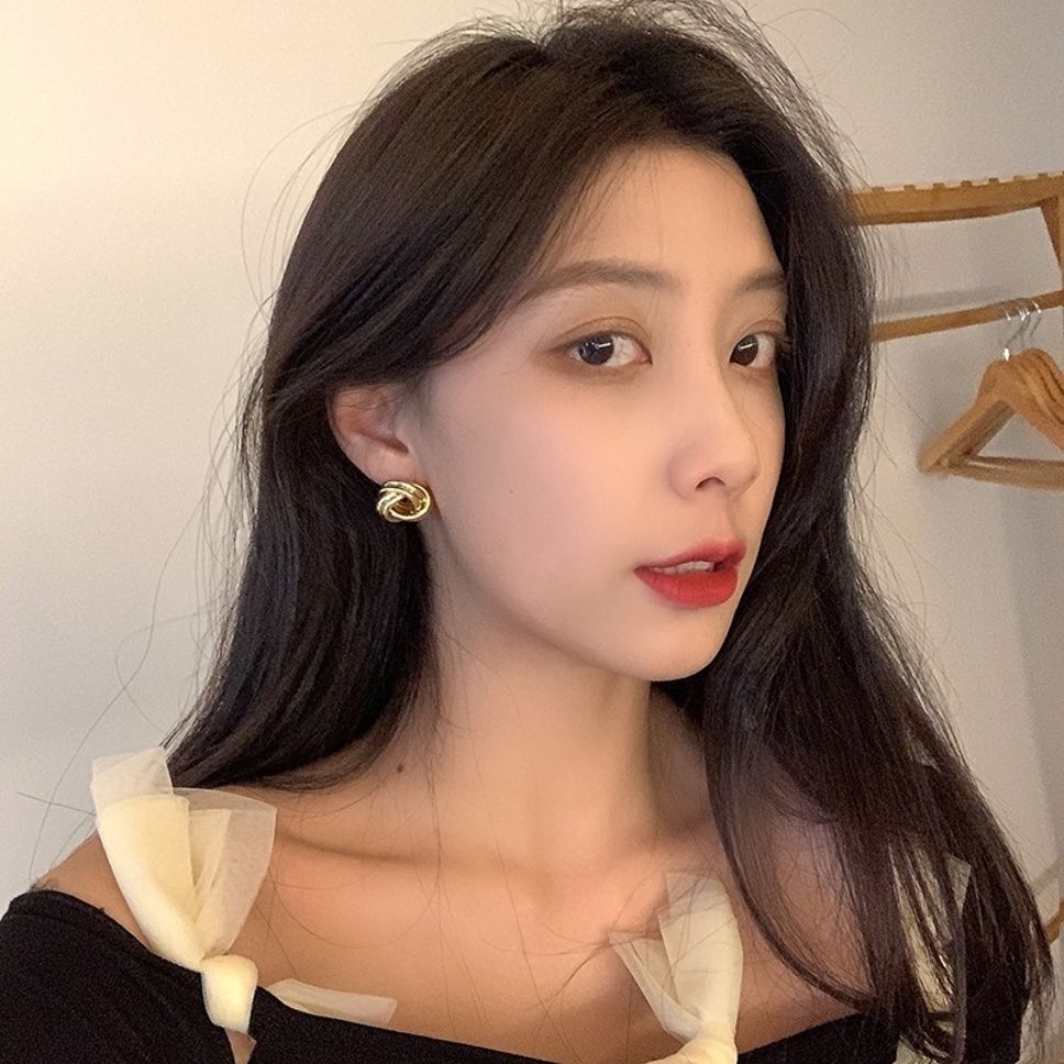 MYKI Gold Knot Statement Korean Stud Earrings (MKERCH915PI-ANT)