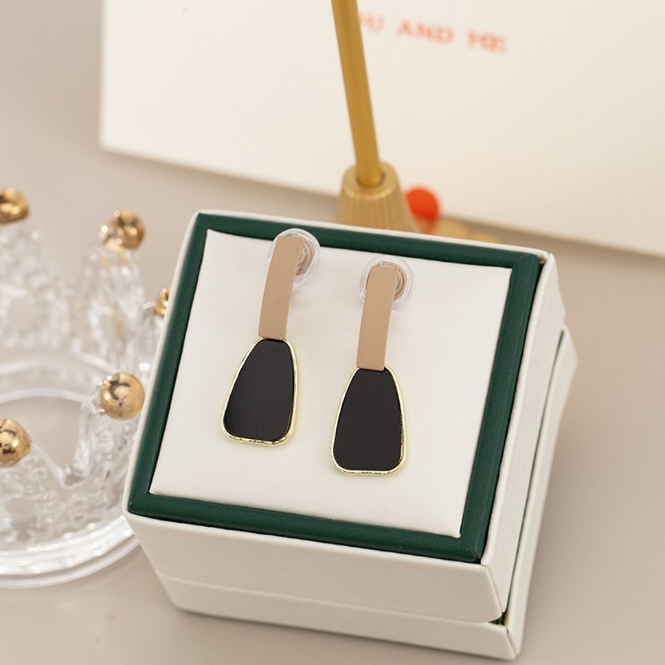 MYKI Black and Beige Geometric Drop Korean Earrings (MKERCH916CP-ANT)