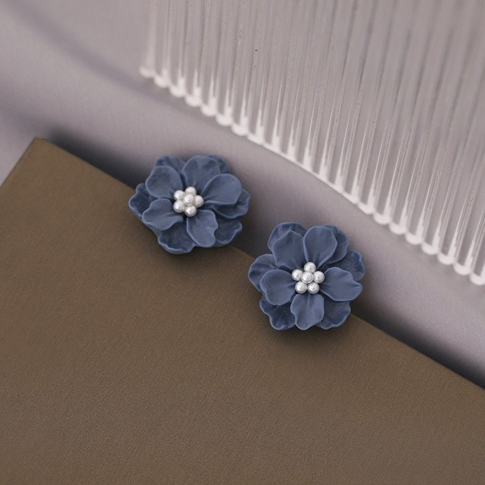 MYKI Blue Flower Pearl Cluster Stud Korean Earrings (MKERCH920CP-ANT)