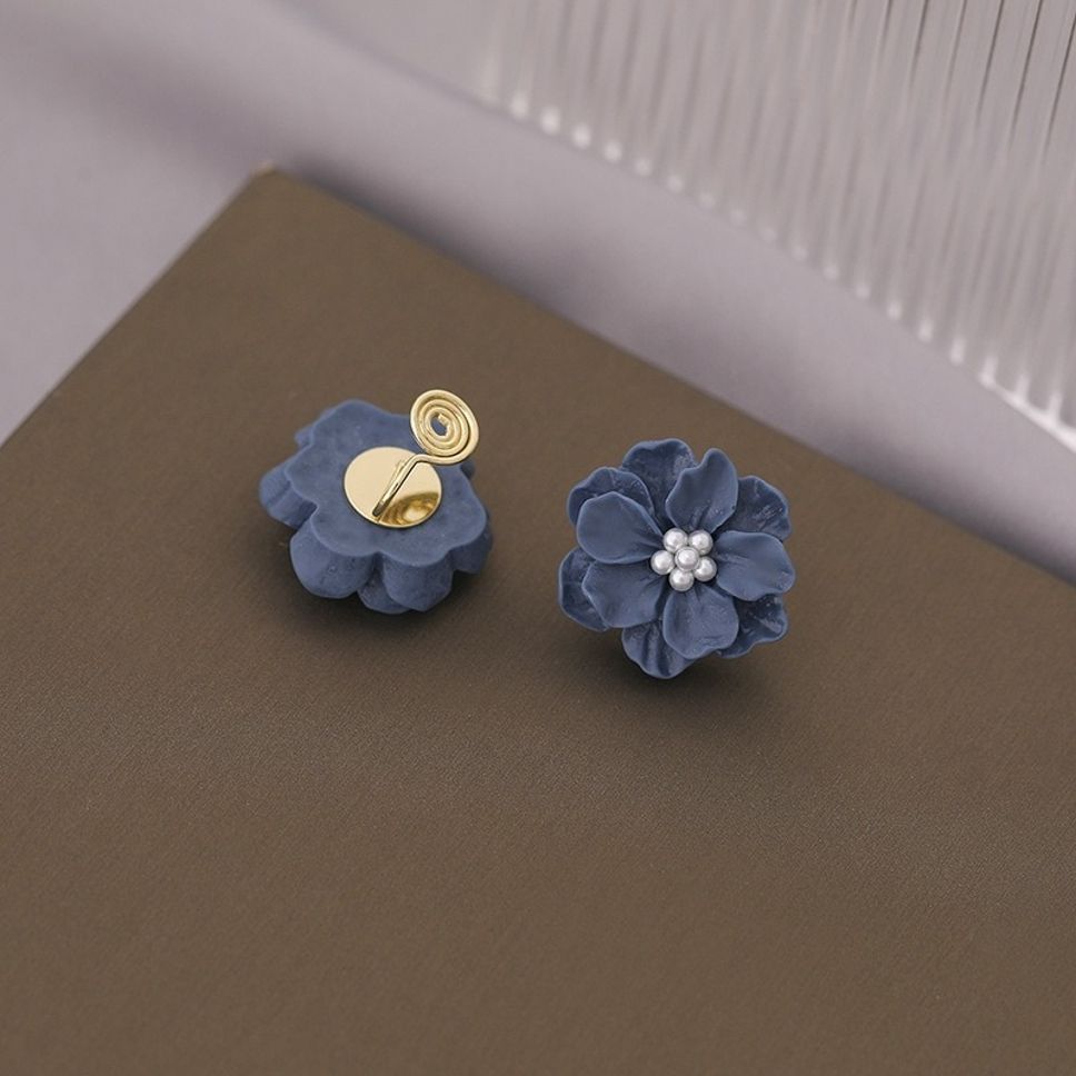 MYKI Blue Flower Pearl Cluster Stud Korean Earrings (MKERCH920CP-ANT)