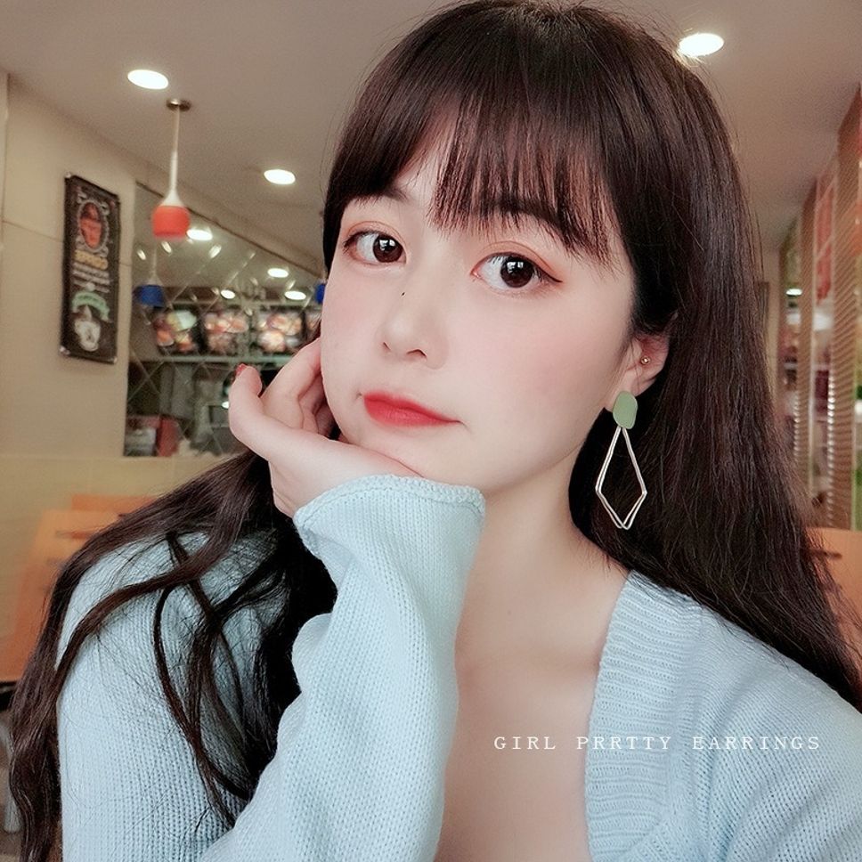MYKI Green Geometric Wire Dangle Korean Earrings (MKERCH922PI-ANT)