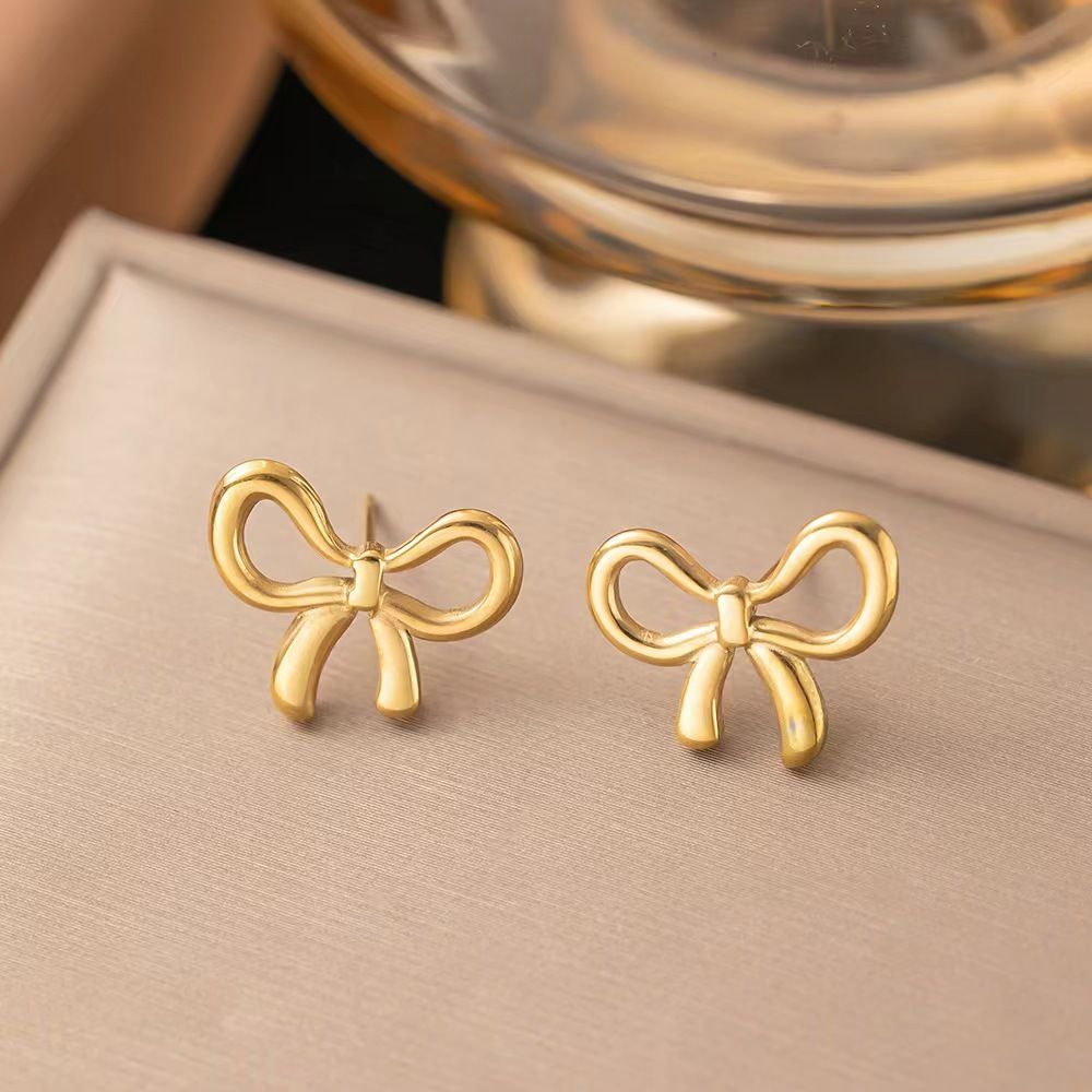 MYKI Gold Plated Bow Design Anti-Tarnish Stud Earrings (MKERCH926G-SSYI)