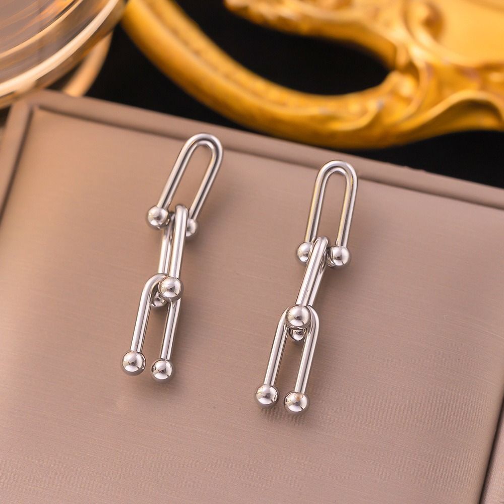 MYKI Silver Tone Paperclip Chain Premium Plated Necklace & Drop Earrings (mkps39)