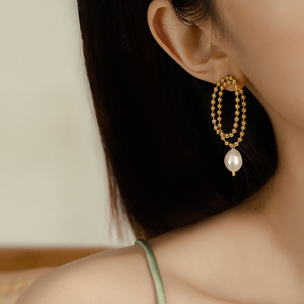 MYKI Beaded Pearl Loop Anti-Tarnish Earrings (MKERCH928-SSYI)
