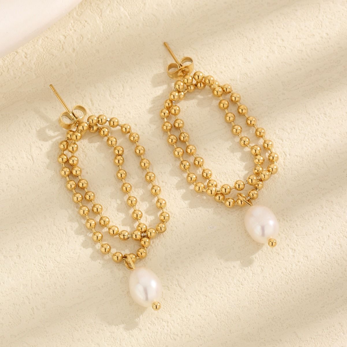 MYKI Beaded Pearl Loop Anti-Tarnish Earrings (MKERCH928-SSYI)