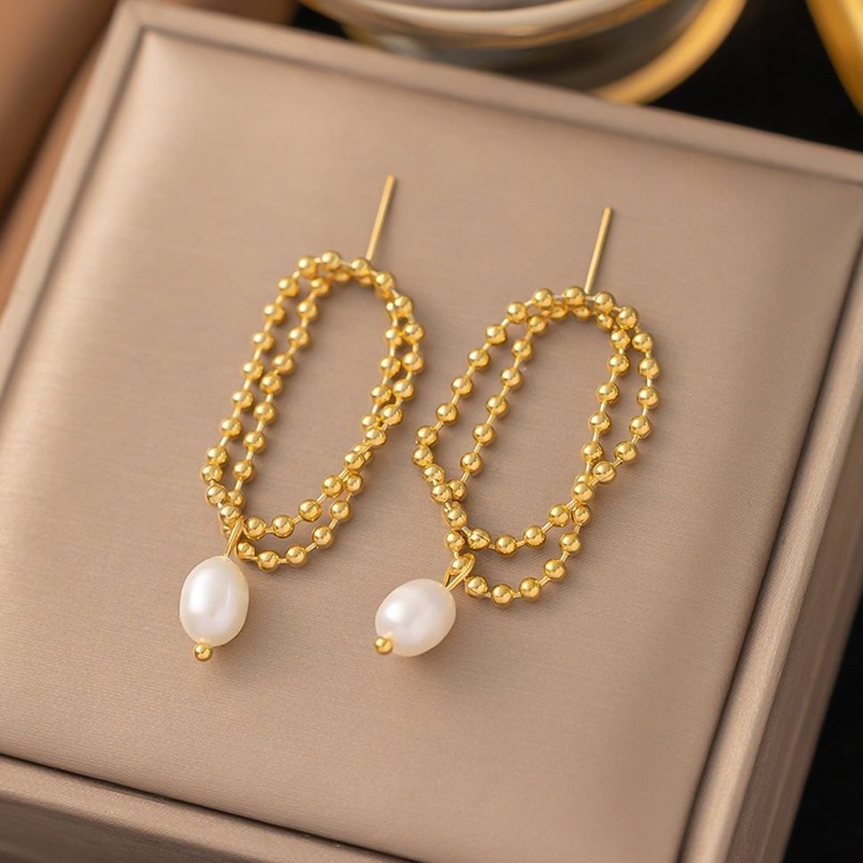 MYKI Toggle Pearl Premium Plated Necklace & Drop Earrings (mkps25)
