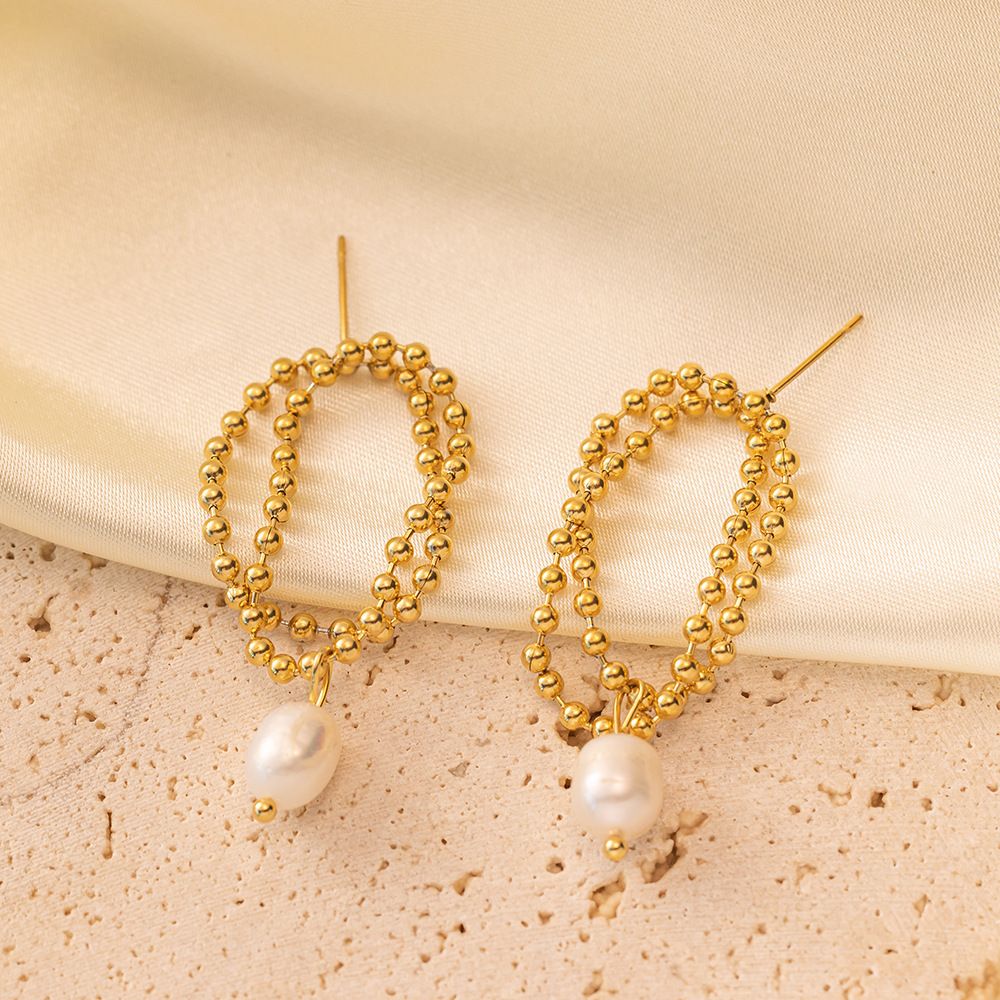 MYKI Beaded Pearl Loop Anti-Tarnish Earrings (MKERCH928-SSYI)