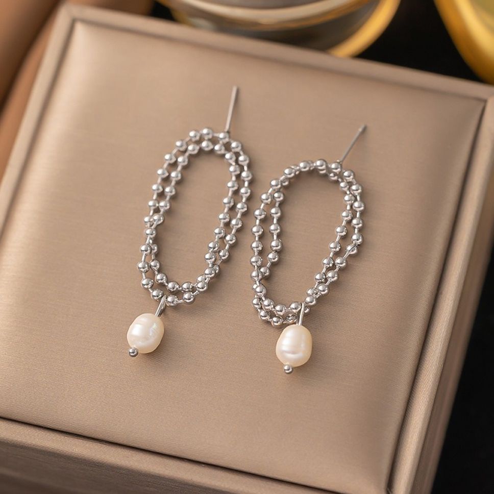 MYKI Silver Plated Beaded Pearl Loop Anti-Tarnish Earrings (MKERCH928S-SSYI)