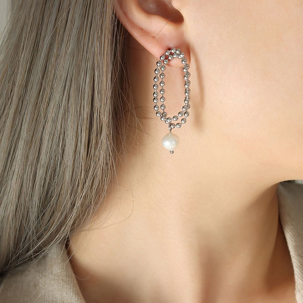 MYKI Beaded Pearl Loop Anti-Tarnish Earrings (MKERCH928-SSYI)