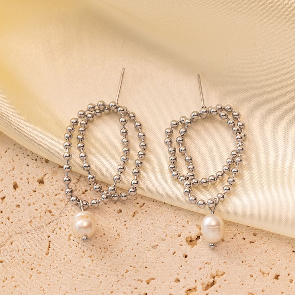 MYKI Beaded Pearl Loop Anti-Tarnish Earrings (MKERCH928-SSYI)
