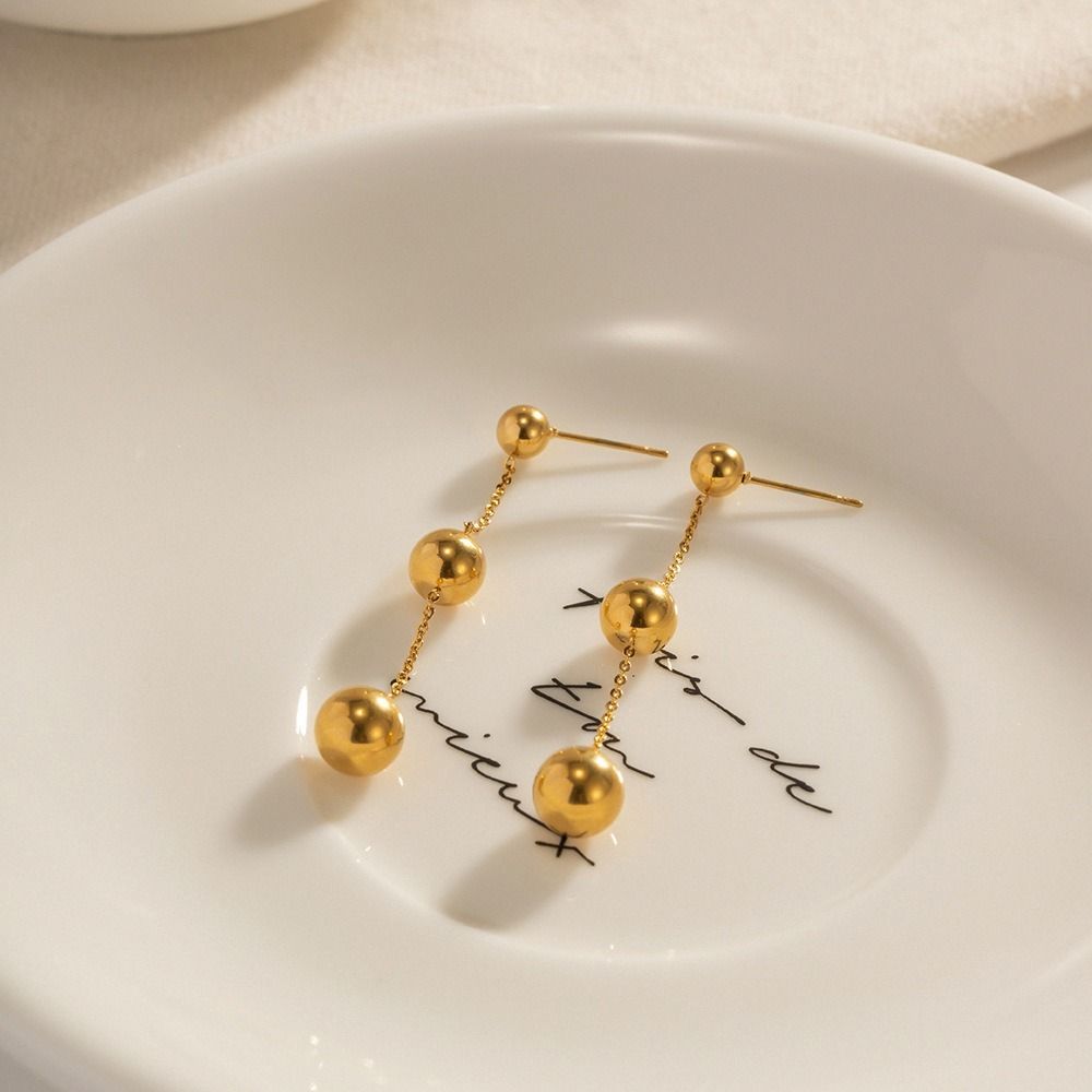 MYKI Gold Plated Triple Ball Chain Anti-Tarnish Dangle Earrings (MKERCH929G-SSYI)
