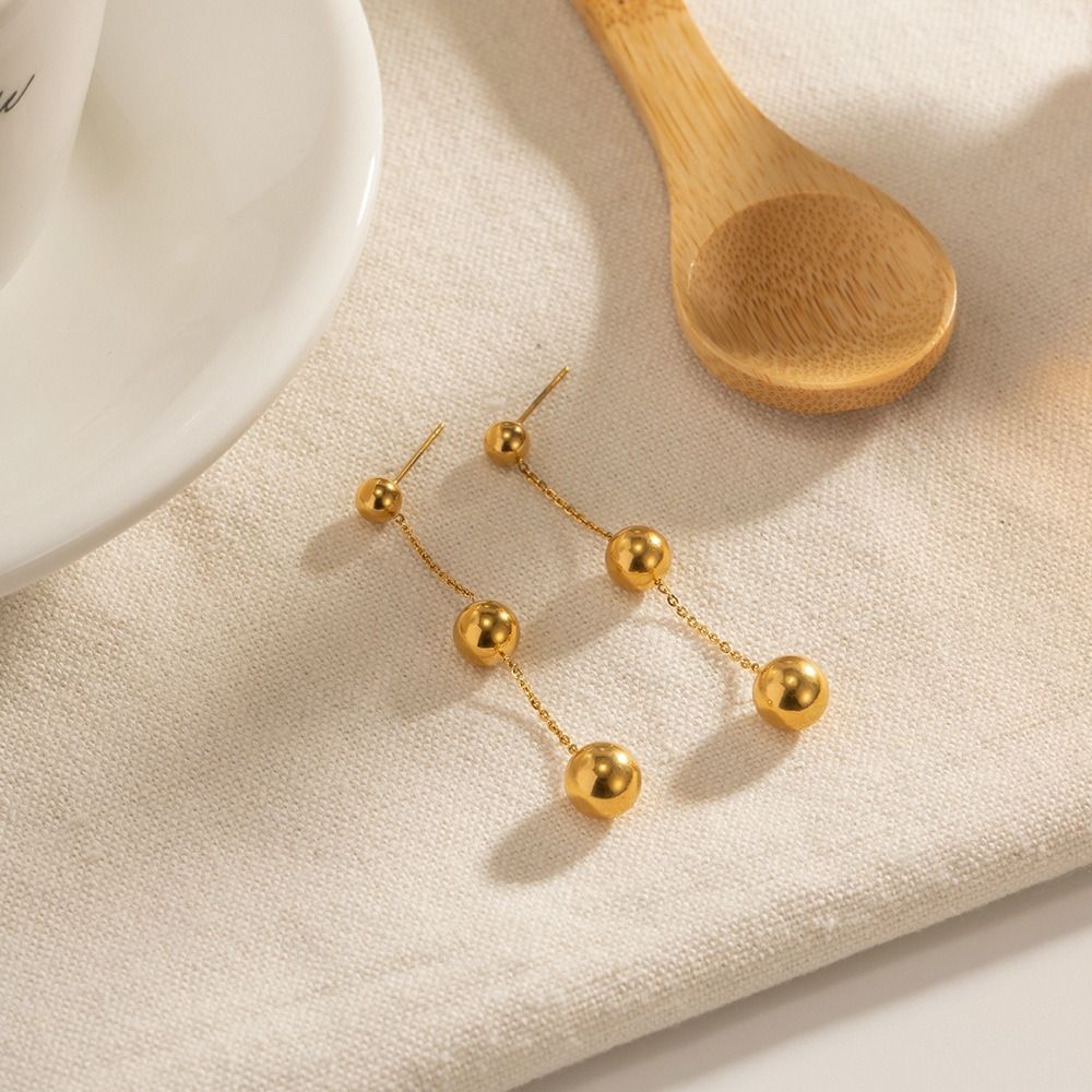 MYKI Gold Plated Triple Ball Chain Anti-Tarnish Dangle Earrings (MKERCH929G-SSYI)