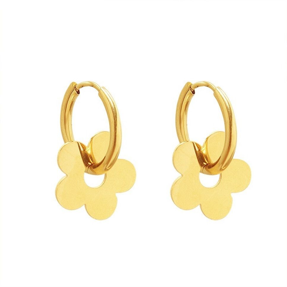 MYKI Gold Plated Floral Hoop Anti-Tarnish Earrings (MKERCH930G-SSYI)