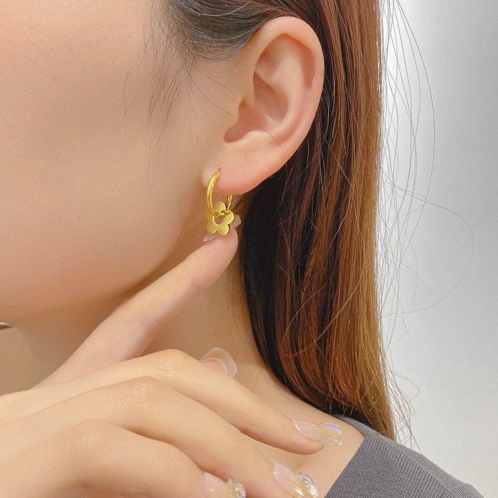 MYKI Gold Plated Floral Hoop Anti-Tarnish Earrings (MKERCH930G-SSYI)