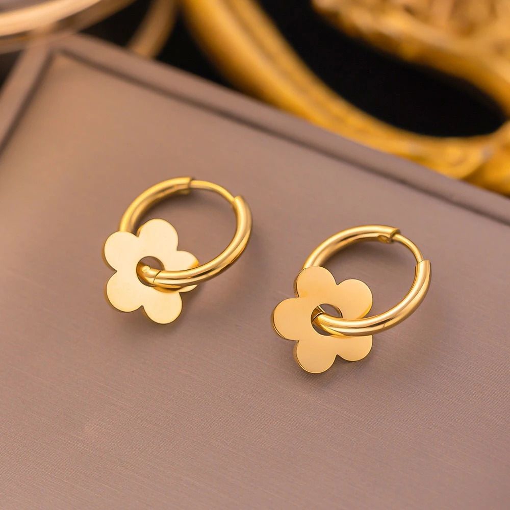 MYKI Gold Plated Floral Hoop Anti-Tarnish Earrings (MKERCH930G-SSYI)