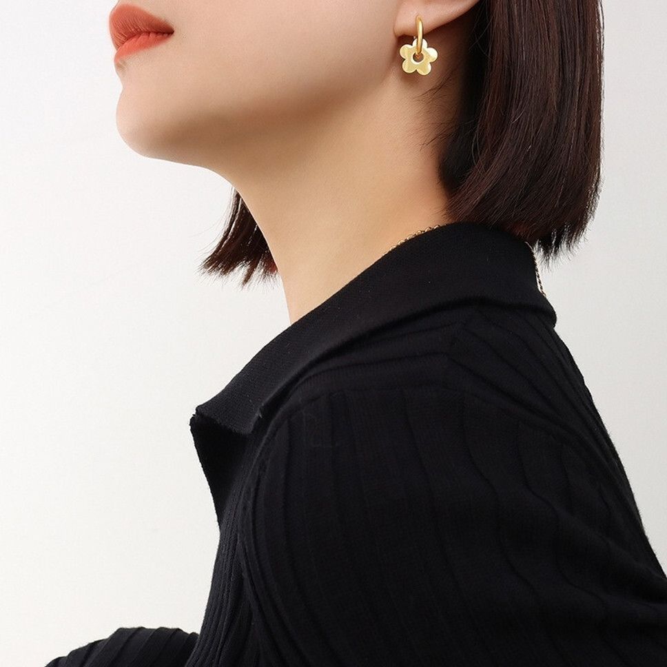 MYKI Gold Plated Floral Hoop Anti-Tarnish Earrings (MKERCH930G-SSYI)