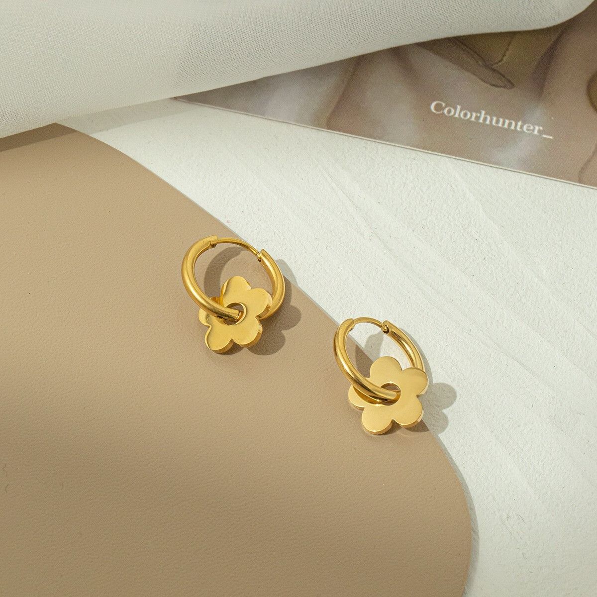 MYKI Gold Plated Floral Hoop Anti-Tarnish Earrings (MKERCH930G-SSYI)
