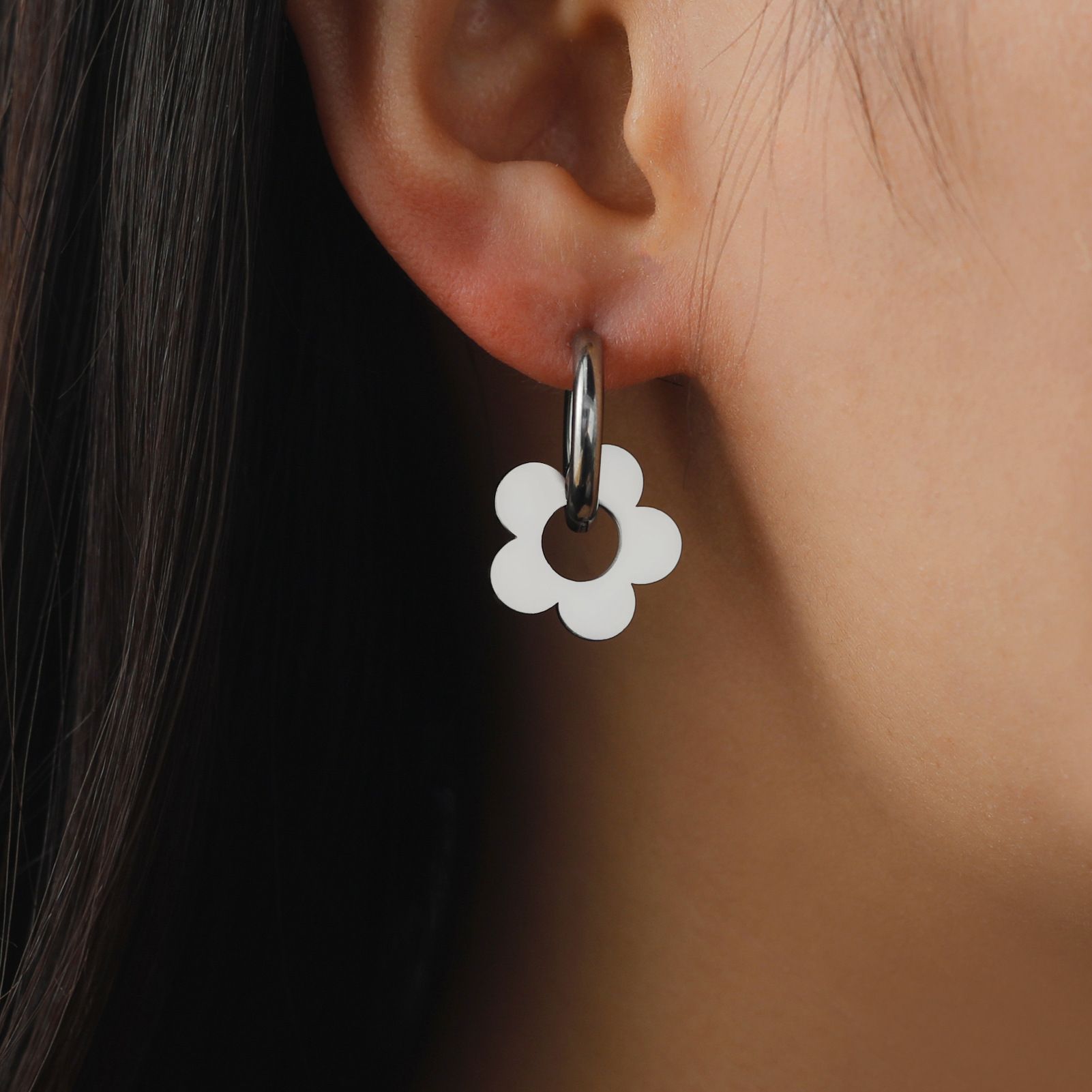 MYKI Silver Floral Hoop Anti-Tarnish Earrings (MKERCH931S-SSYI)