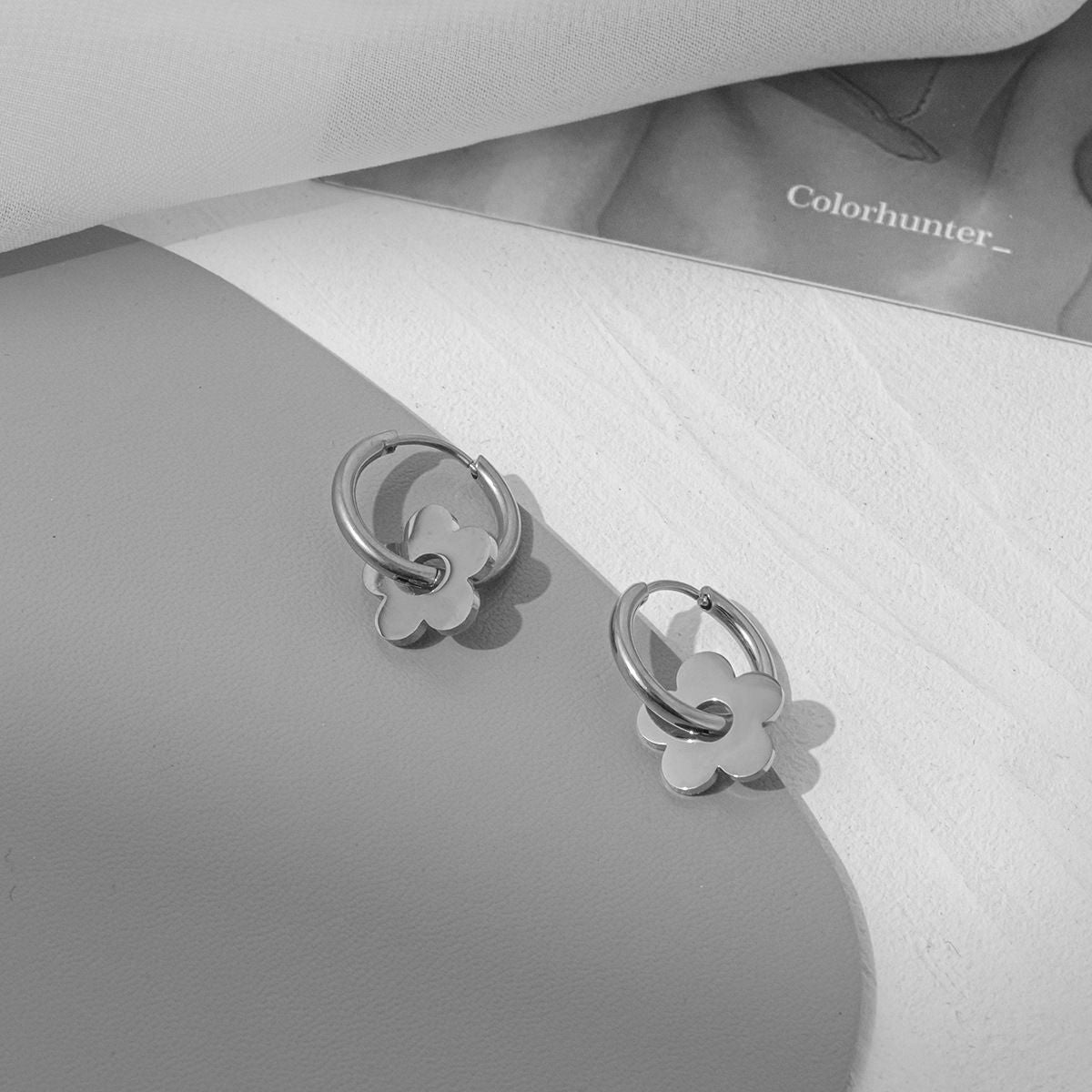 MYKI Silver Floral Hoop Anti-Tarnish Earrings (MKERCH931S-SSYI)