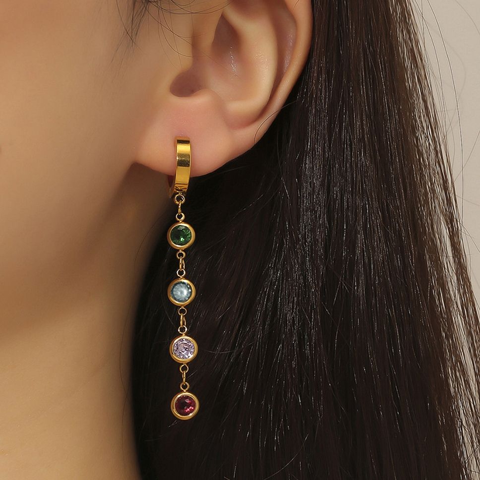 MYKI Gold Plated Multicolor Stone Anti-Tarnish Hoop Earrings (MKERCH932G-SSYI)
