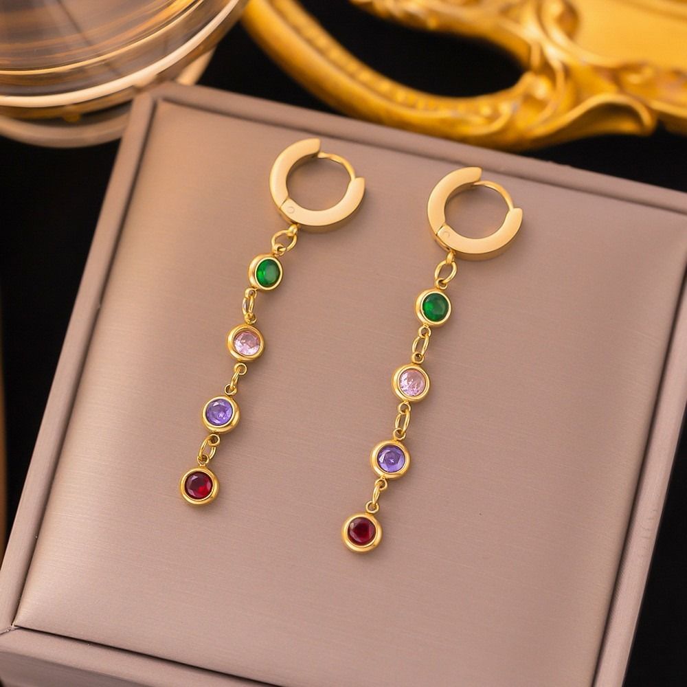 MYKI Multicolor Stone Chain Premium Plated Necklace & Drop Earrings (mkps22)