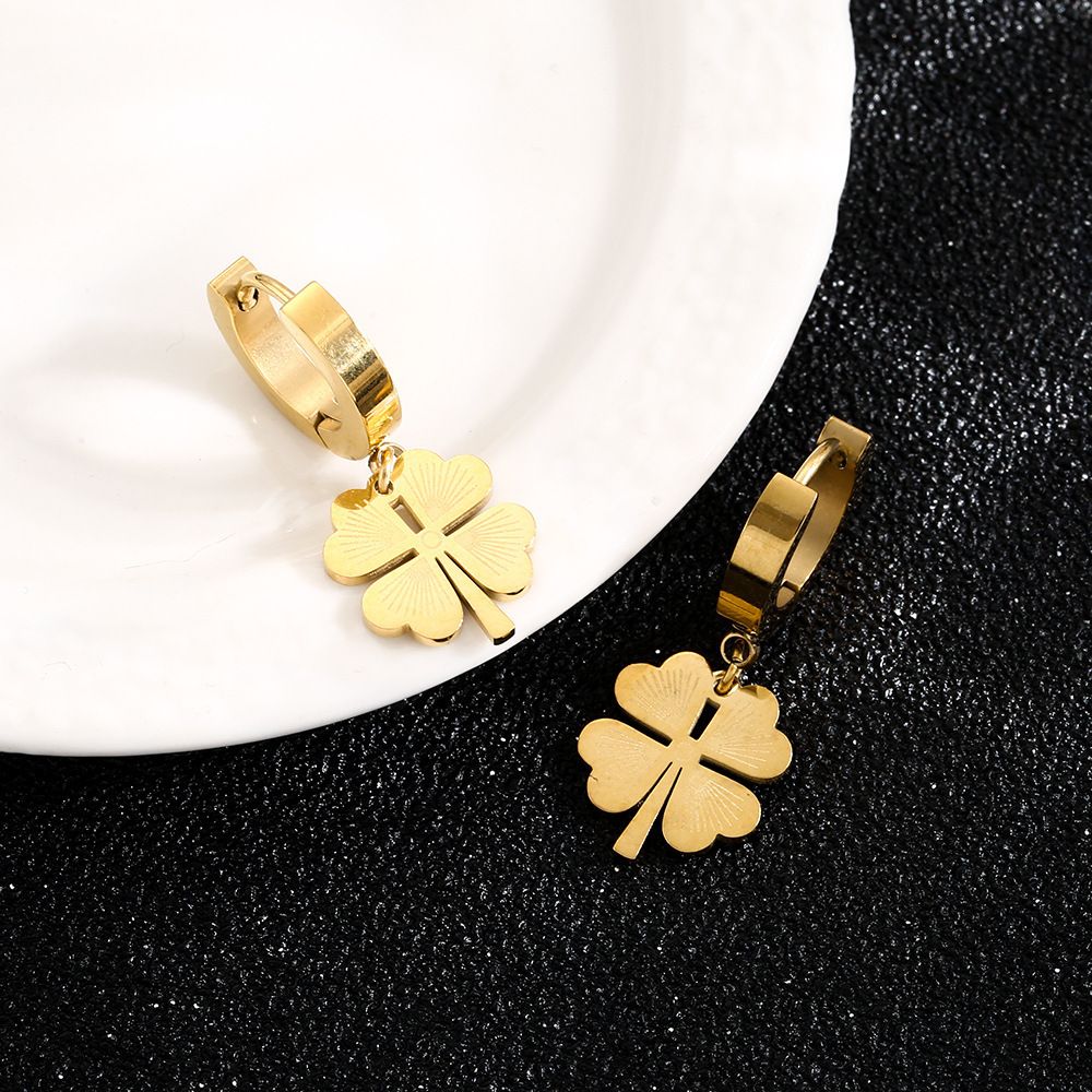 MYKI Clover Charm Anti-Tarnish Hoop Earrings (MKERCH933-SSYI)