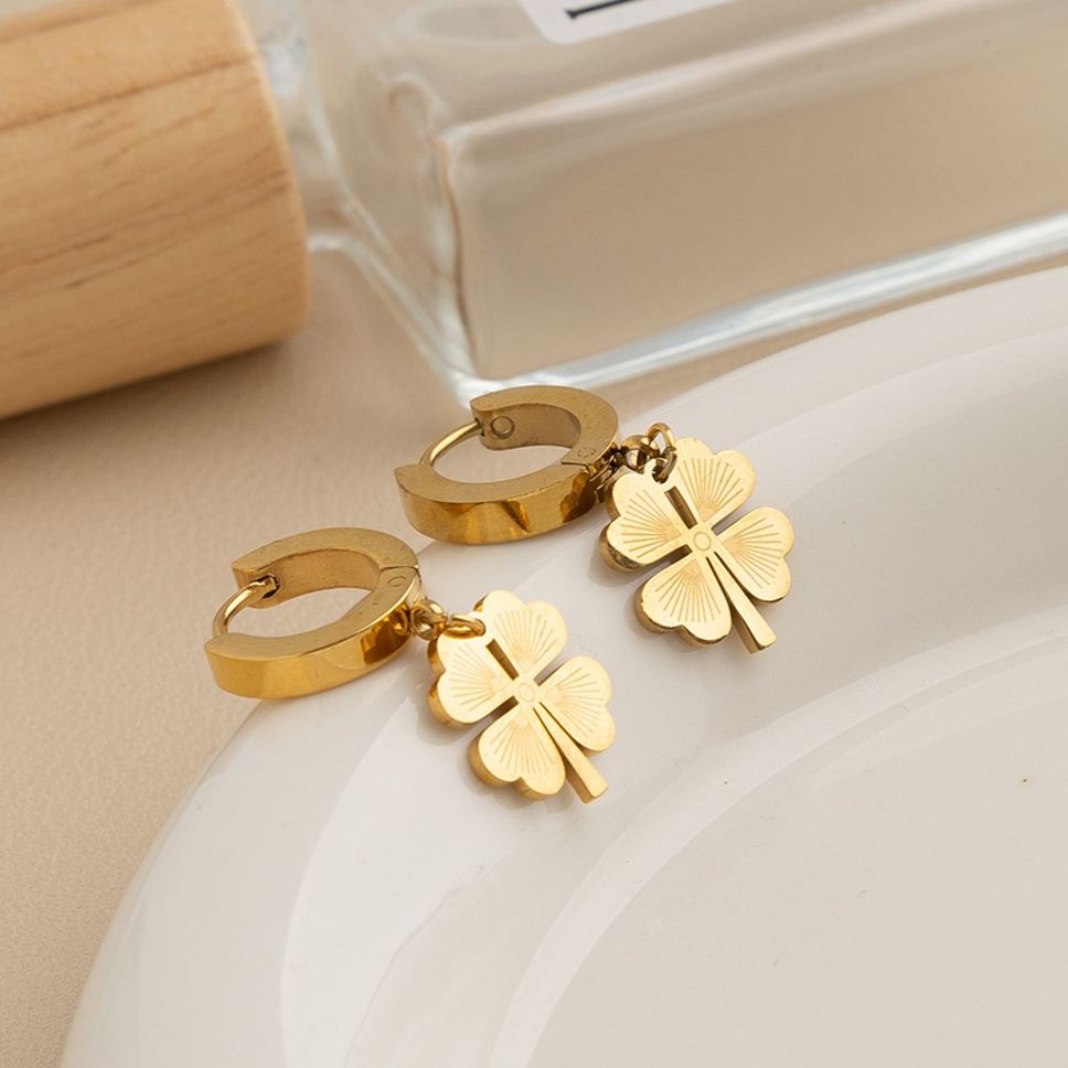MYKI Clover Charm Anti-Tarnish Hoop Earrings (MKERCH933-SSYI)