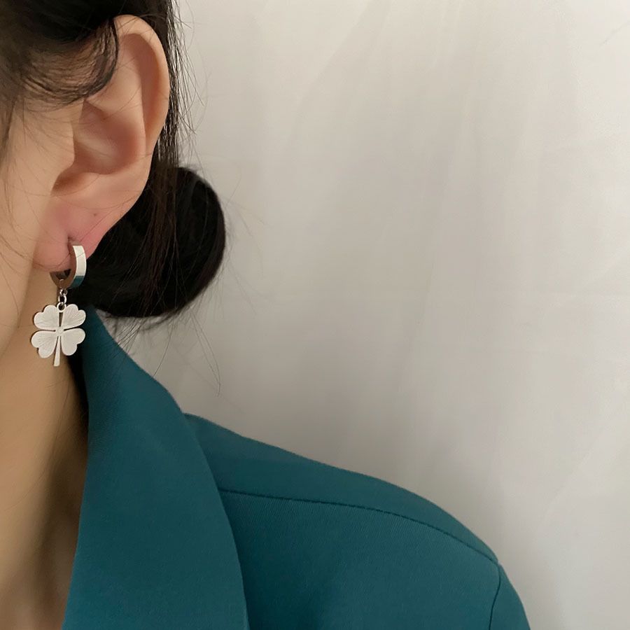MYKI Clover Charm Anti-Tarnish Hoop Earrings (MKERCH933-SSYI)