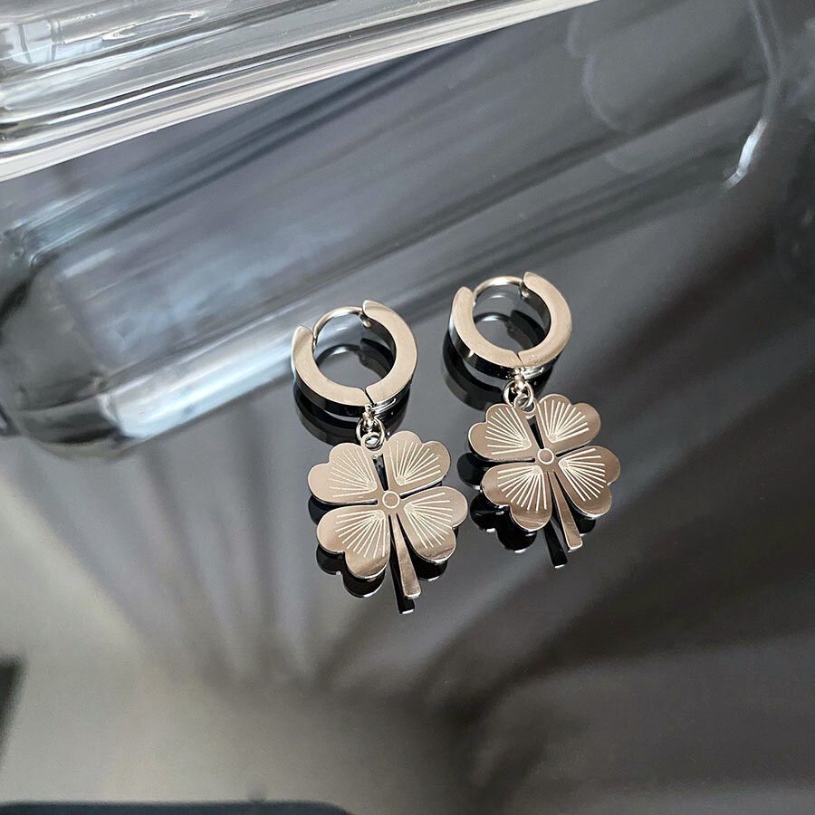MYKI Clover Charm Anti-Tarnish Hoop Earrings (MKERCH933-SSYI)