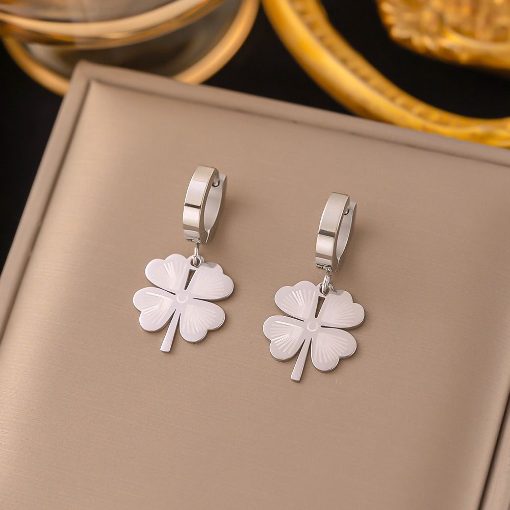 MYKI Silver Plated Clover Charm Anti-Tarnish Hoop Earrings (MKERCH933S-SSYI)