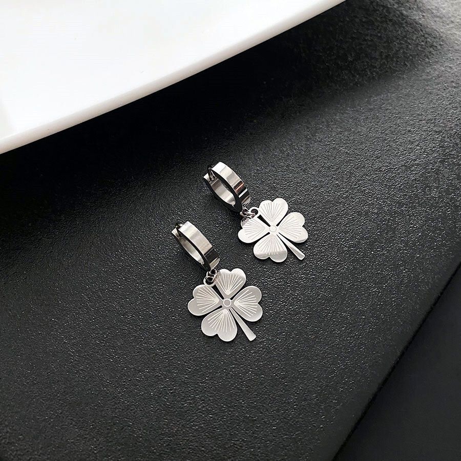 MYKI Clover Charm Anti-Tarnish Hoop Earrings (MKERCH933-SSYI)