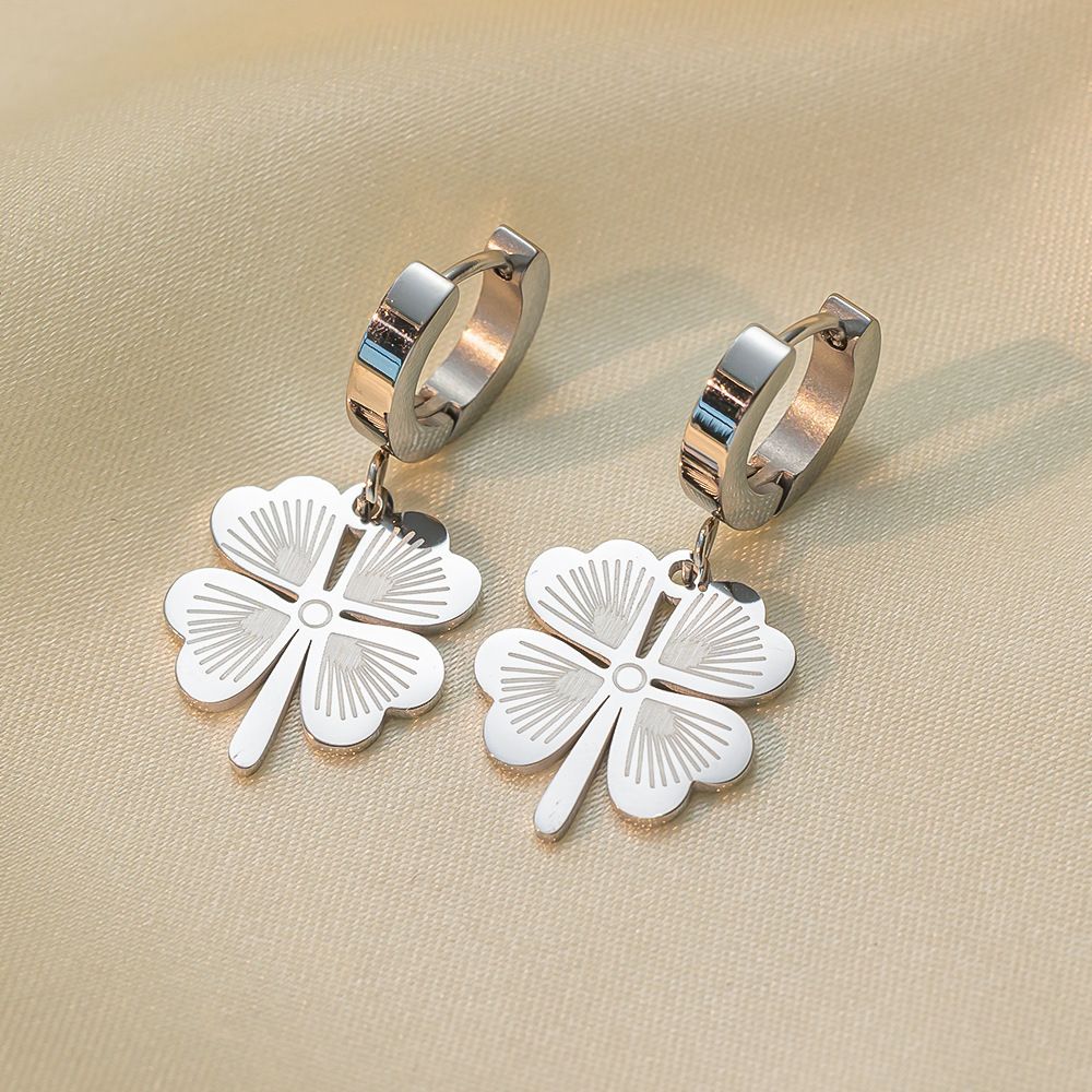 MYKI Clover Charm Anti-Tarnish Hoop Earrings (MKERCH933-SSYI)