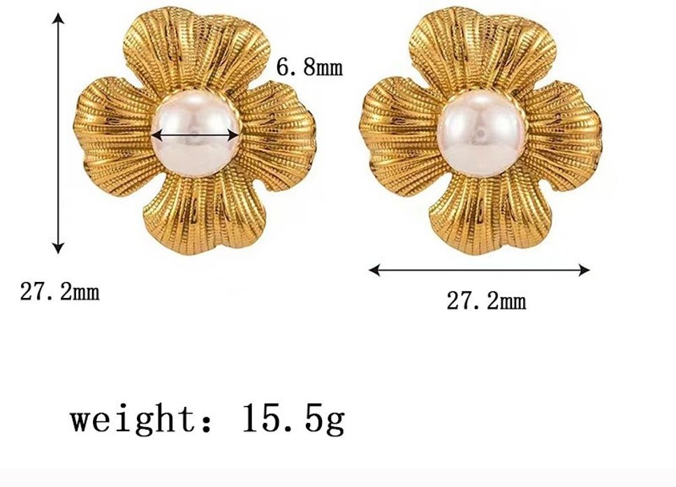 MYKI Gold Plated Floral Pearl Center Anti-Tarnish Stud Earrings (MKERCH934G-SSYI)