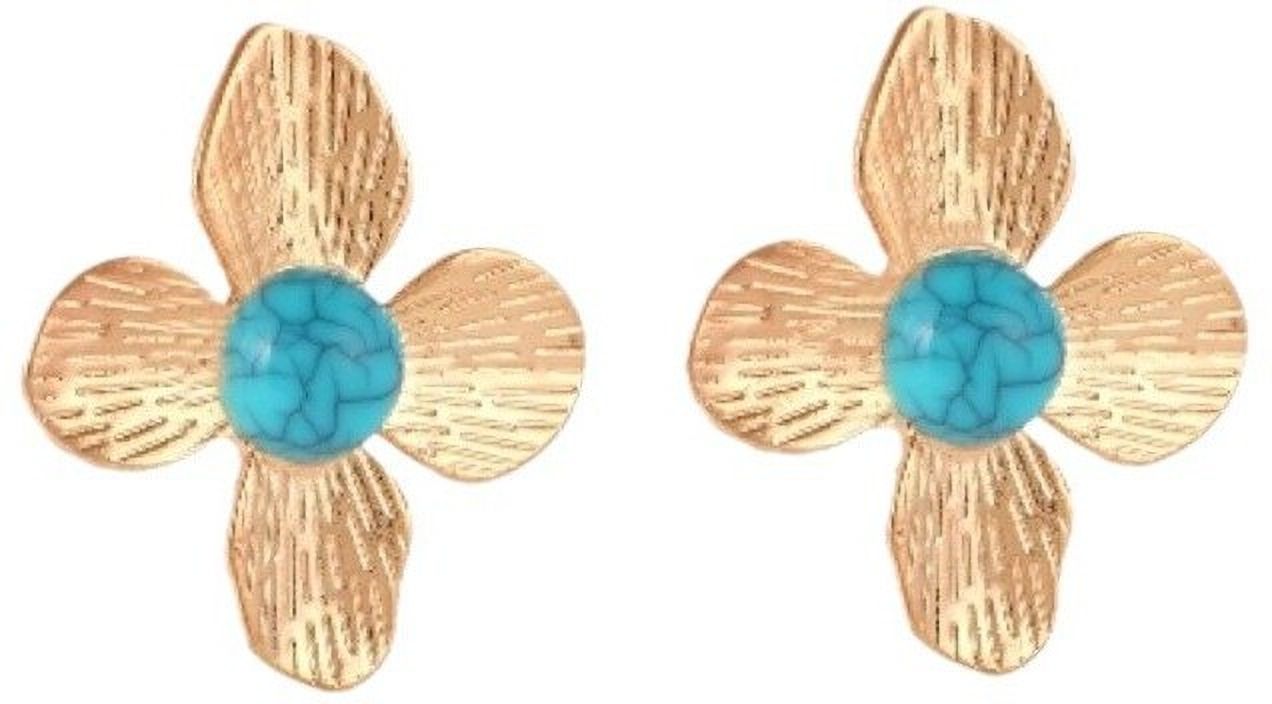 MYKI Gold Plated Blue Stone Floral Anti-Tarnish Stud Earrings (MKERCH935G-SSYI)