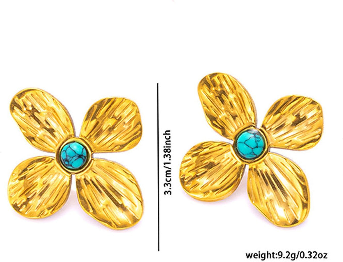 MYKI Gold Plated Blue Stone Floral Anti-Tarnish Stud Earrings (MKERCH935G-SSYI)