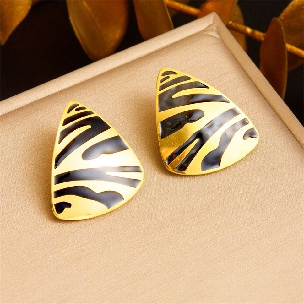 MYKI Gold Plated Zebra Print Anti-Tarnish Statement Earrings (MKERCH937G-SSYI)