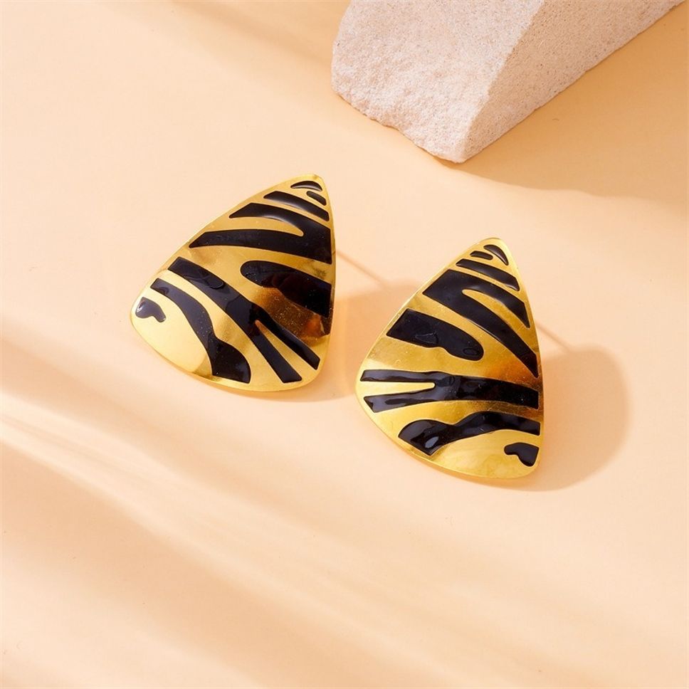 MYKI Gold Plated Zebra Print Anti-Tarnish Statement Earrings (MKERCH937G-SSYI)