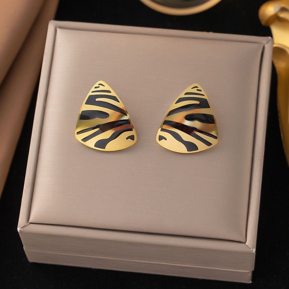 MYKI Gold Plated Zebra Print Anti-Tarnish Statement Earrings (MKERCH937G-SSYI)