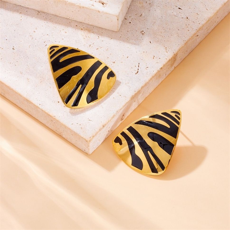 MYKI Gold Plated Zebra Print Anti-Tarnish Statement Earrings (MKERCH937G-SSYI)