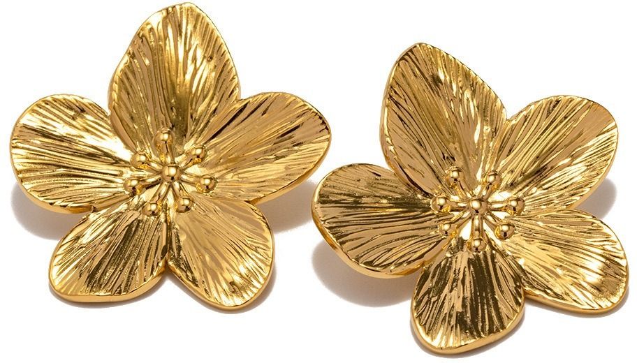 MYKI Gold Plated Textured Floral Anti-Tarnish Stud Earrings (MKERCH940G-SSYI)