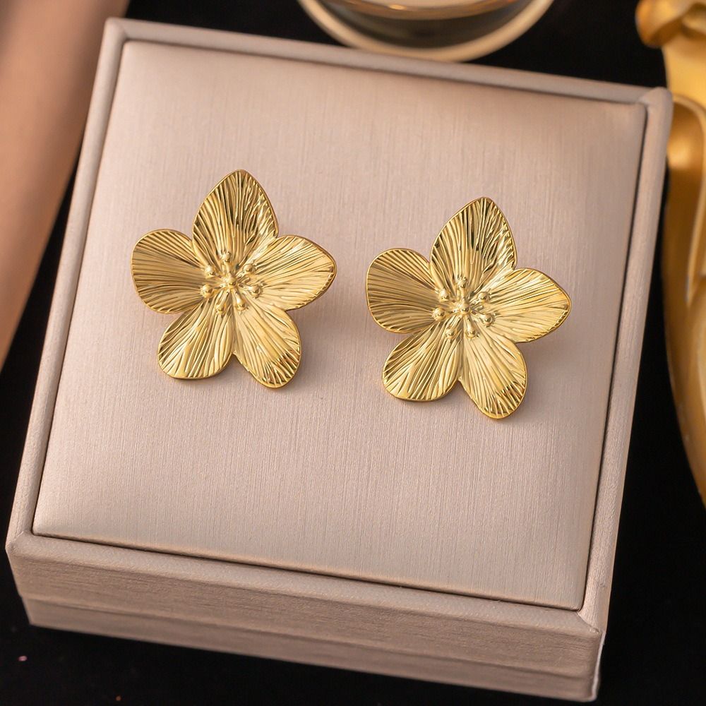 MYKI Textured Floral Anti-Tarnish Stud Earrings (MKERCH940-SSYI)