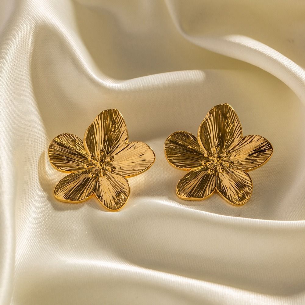 MYKI Textured Floral Anti-Tarnish Stud Earrings (MKERCH940-SSYI)