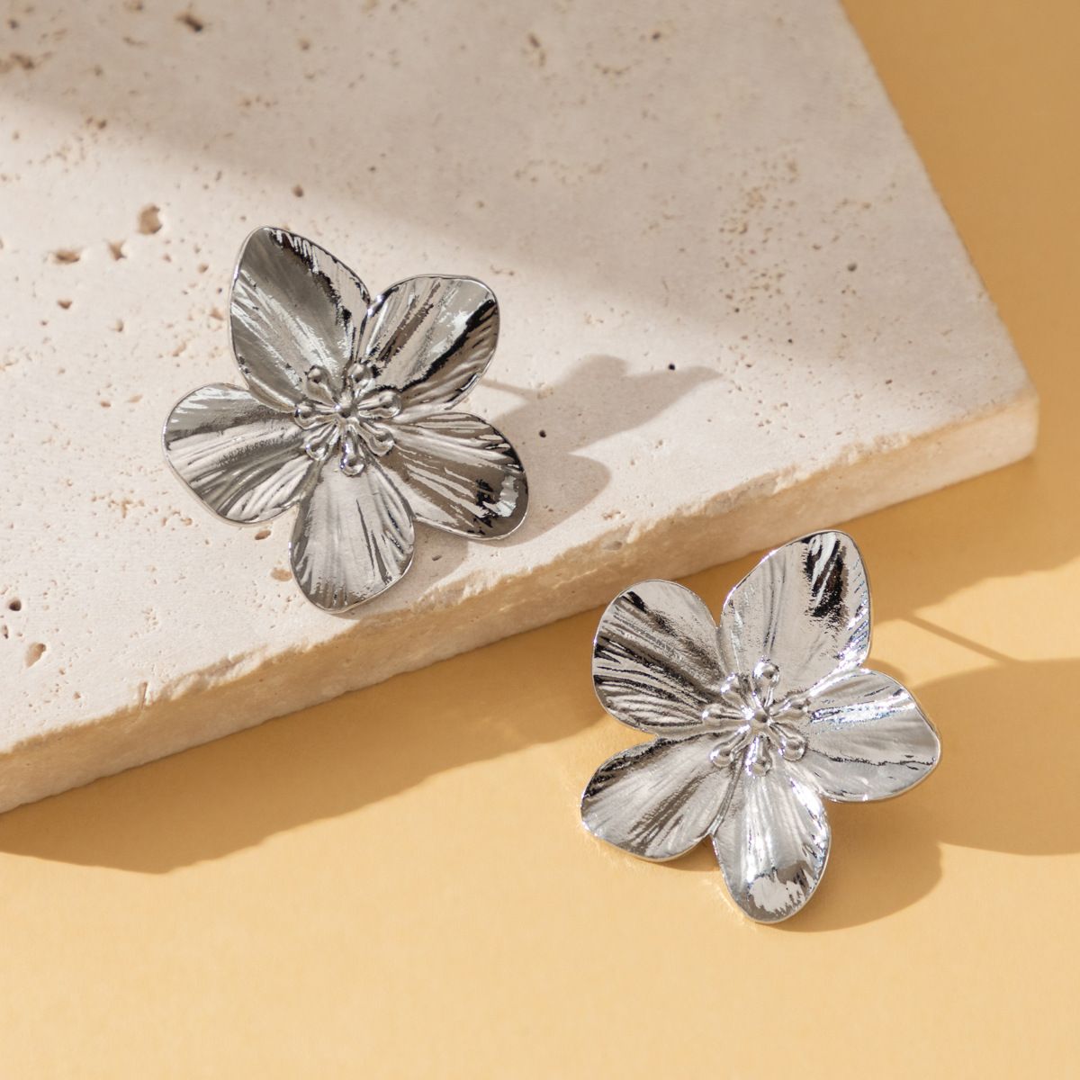 MYKI Textured Floral Anti-Tarnish Stud Earrings (MKERCH940-SSYI)