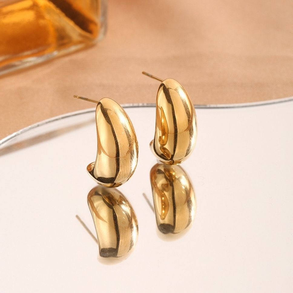 MYKI Gold Plated Sculptural Bean Anti-Tarnish Stud Earrings (MKERCH941G-SSYI)
