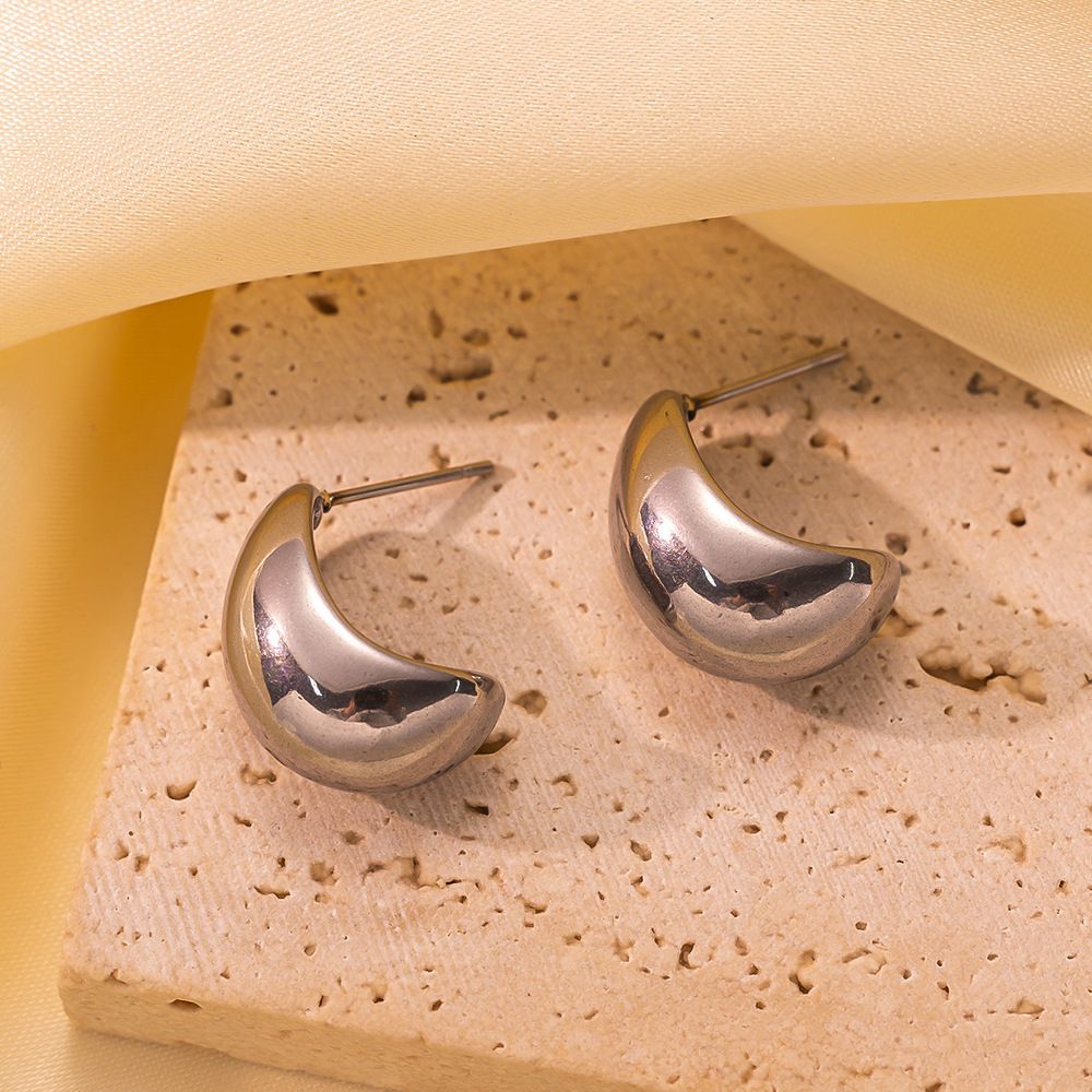 MYKI Sculptural Bean Anti-Tarnish Stud Earrings (MKERCH941-SSYI)