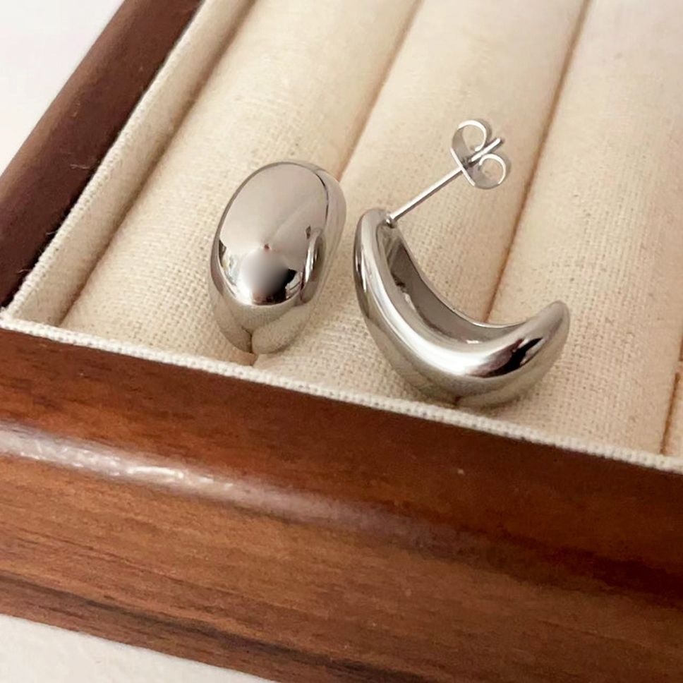 MYKI Sculptural Bean Anti-Tarnish Stud Earrings (MKERCH941-SSYI)